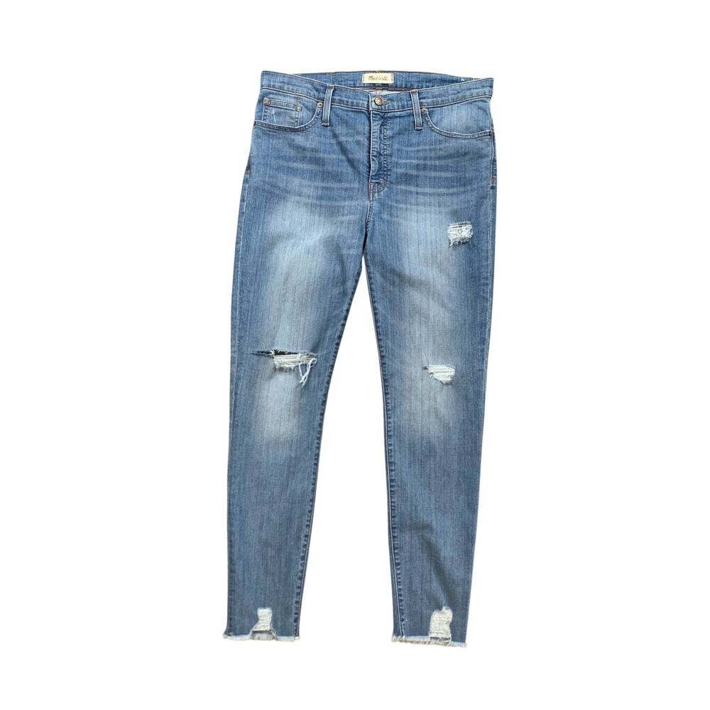 Madewell Jeans Womens 32 Ontario Wash High Rise Skinny Distressed Frayed Hem
